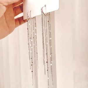 Silver geometric dangle tassel drop earrings